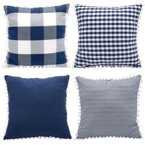 Hoplee Blue and White Plaid Throw Pillow Covers 18x18in